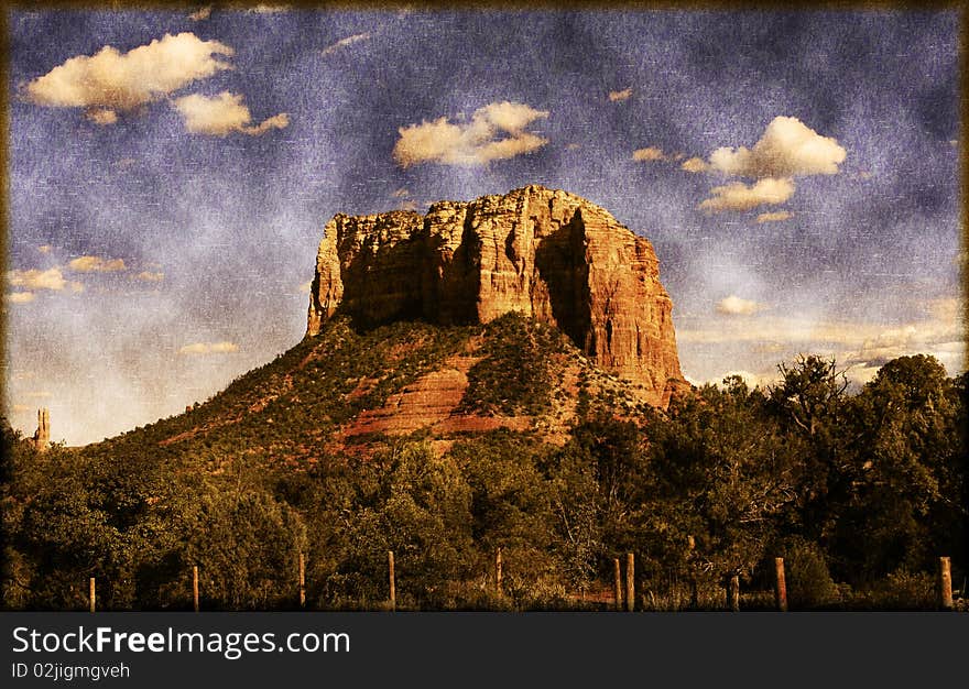 Vintage-styled photo of Sedona, Arizona Butte. Vintage-styled photo of Sedona, Arizona Butte