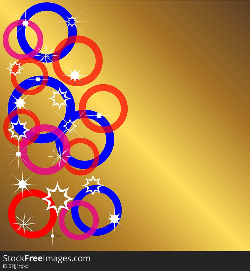 Gold background with circles with stars. Gold background with circles with stars.