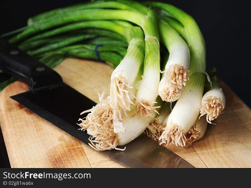 Green Onions on cutting board