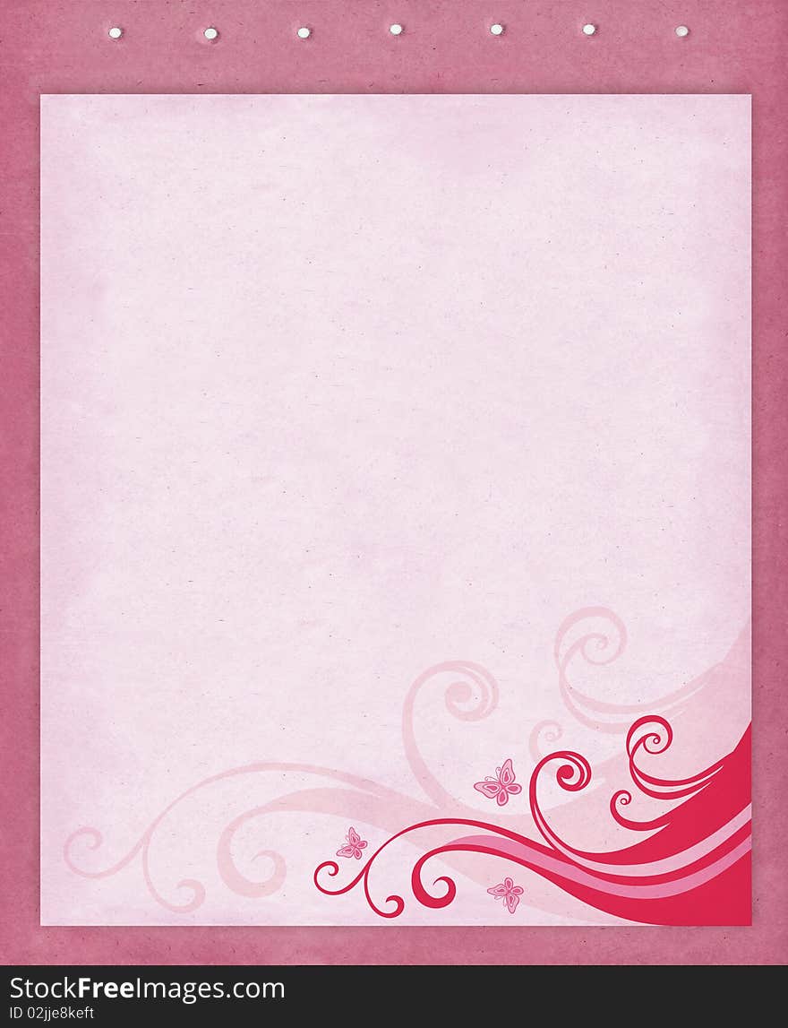 Old pink paper with floral design element. Old pink paper with floral design element.