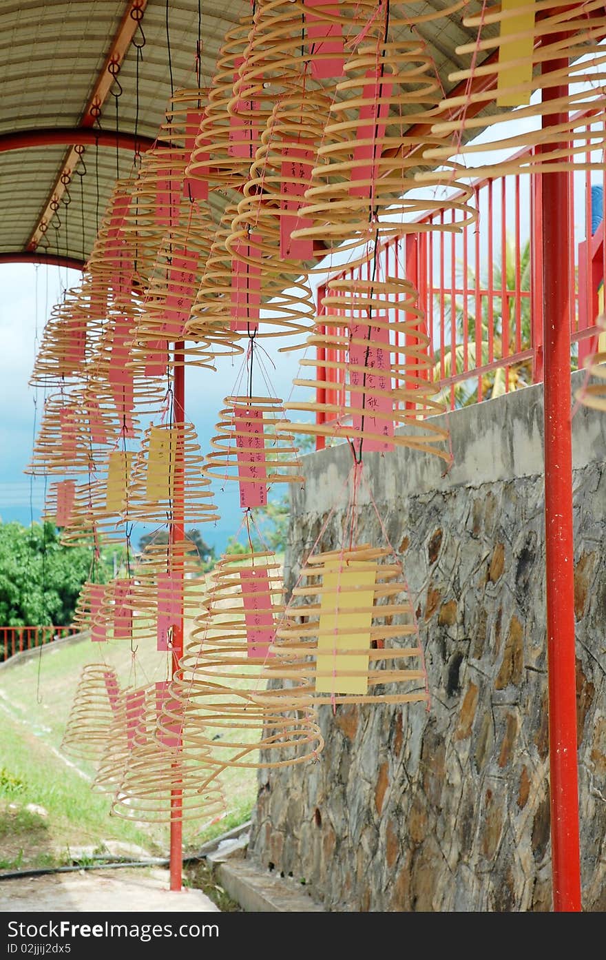 Close up of joss stick at temple