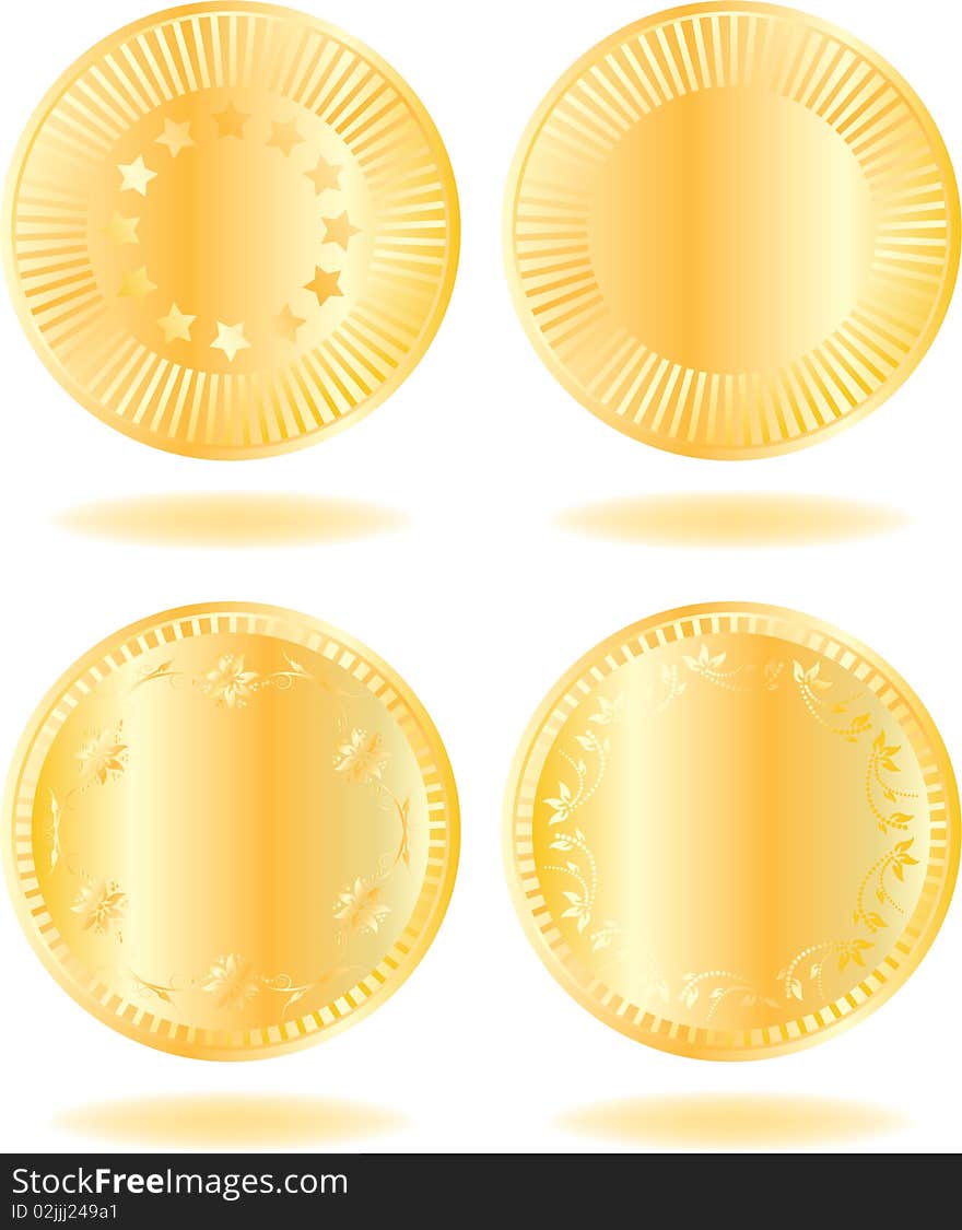 Golden coins set. Various variants of design. Isolated on a white background. Vector will be additional