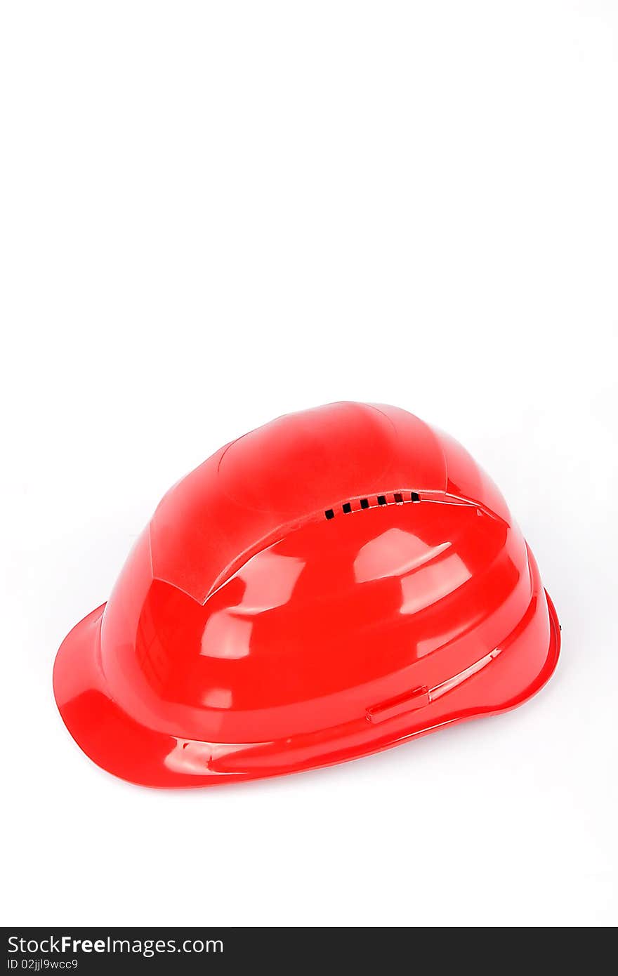 Isolated red work helmet on white background