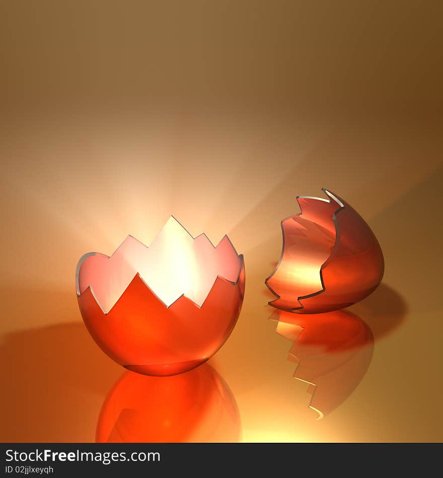 3d illustration of broken colored easter egg