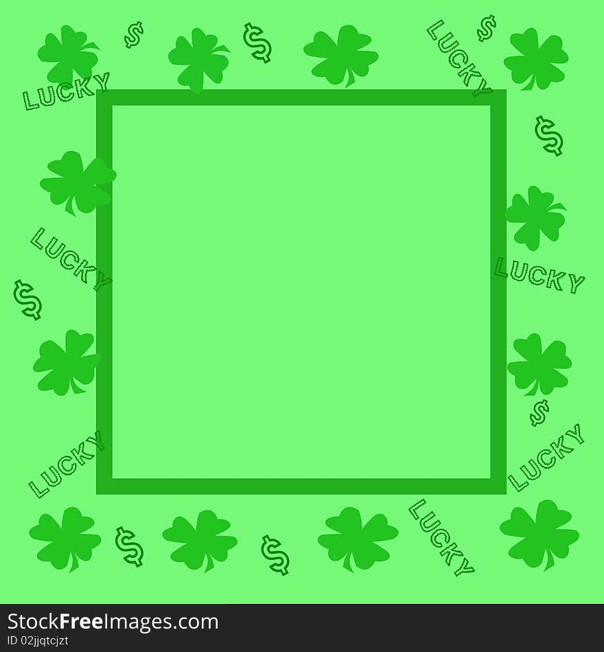 Good luck clovers and dollar signs on green background. Good luck clovers and dollar signs on green background