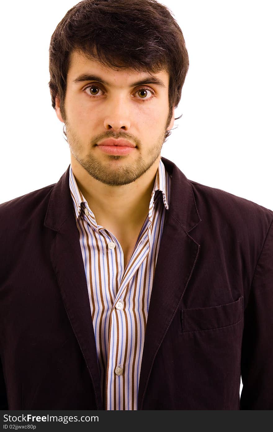 Young casual man portrait in a white background