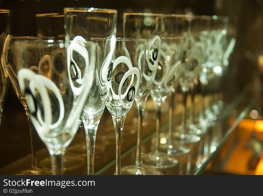 Wine glasses in lined，taken in china