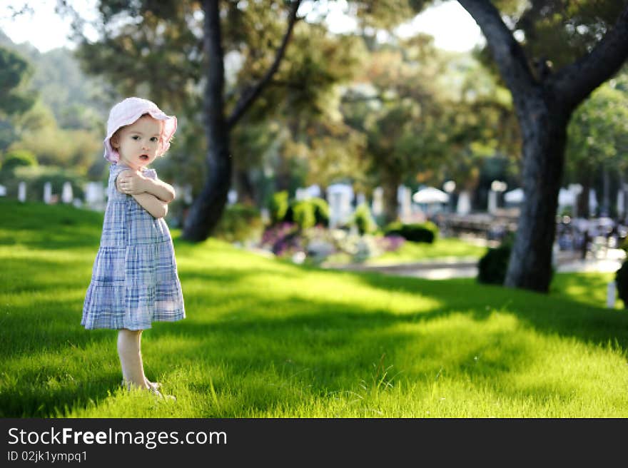 Adorable Toddler Girl In Blue Dress