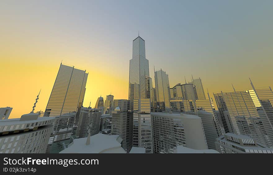 Extreme moderne skyline in the sunset for designers as background. Extreme moderne skyline in the sunset for designers as background