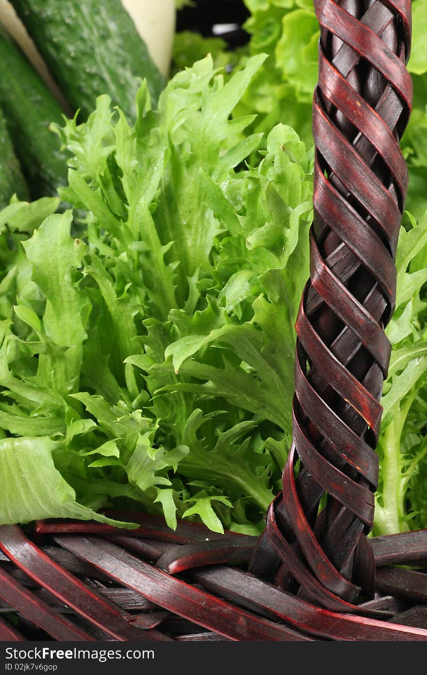 Basket of vegetables－lettuce and cucumber