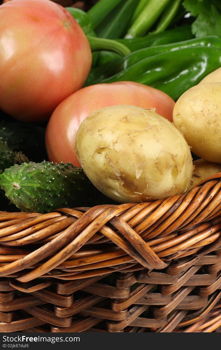 A basket of vegetables still life