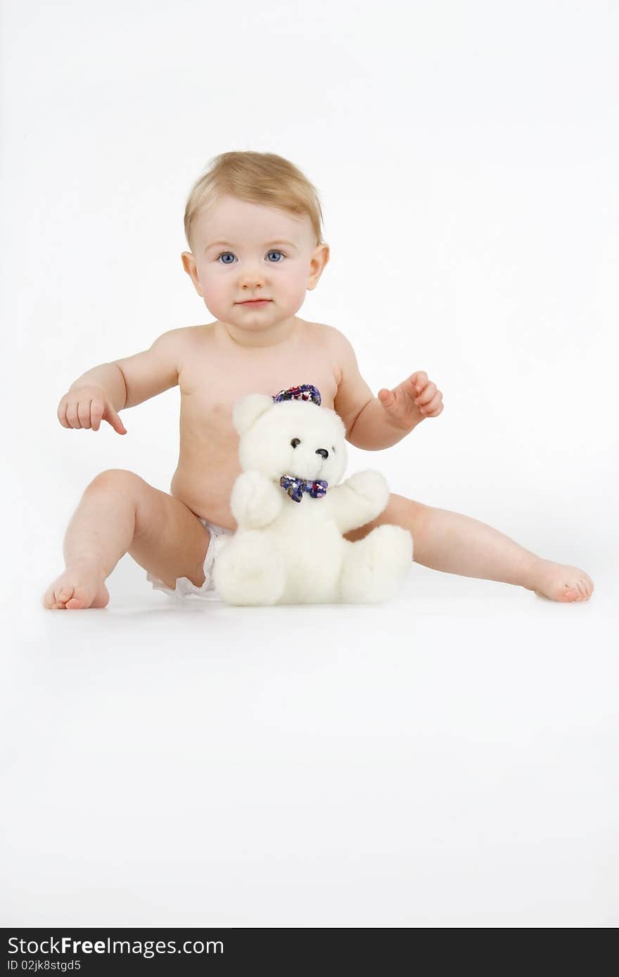 Girl with teddy - bea,on white background. Girl with teddy - bea,on white background.