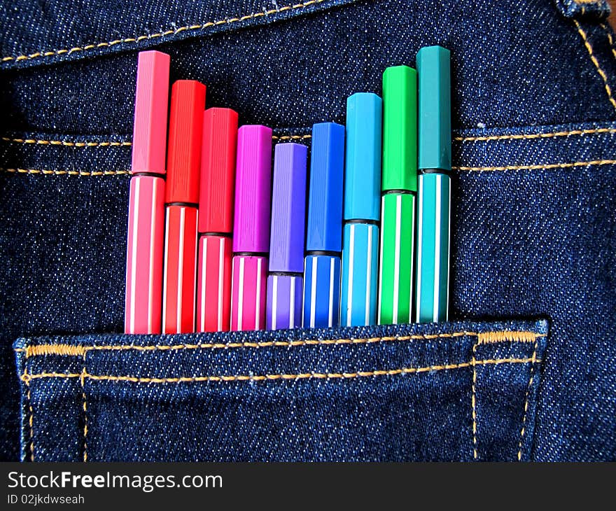 Pocket's jeans with colors. Pocket's jeans with colors