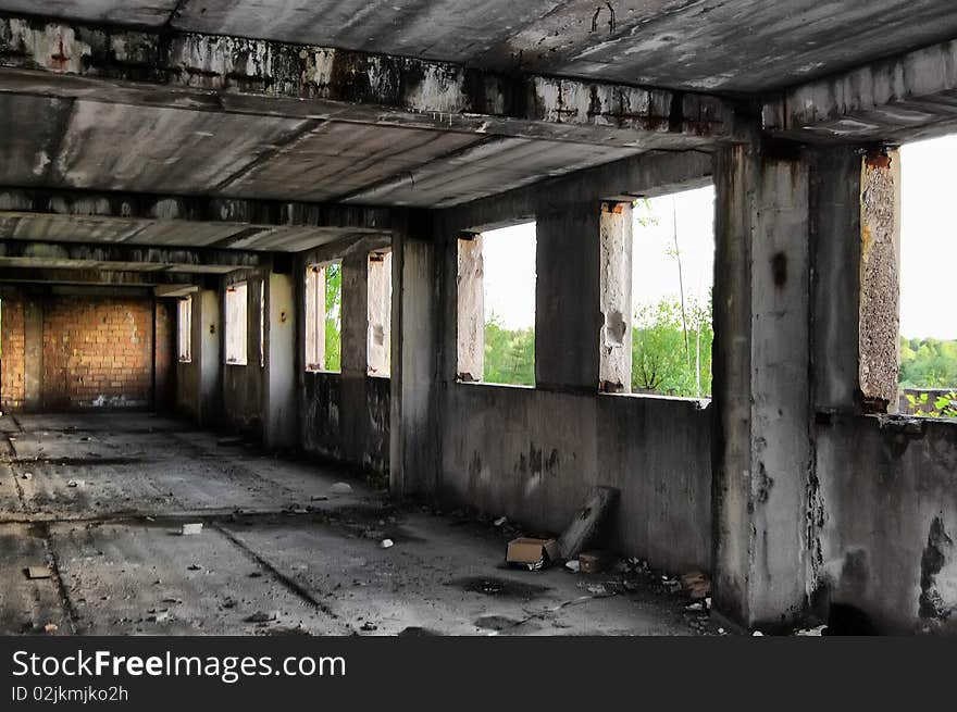 Near Chernobyl area. Modern ruins. Ukraine. Kiev region. Near Chernobyl area. Modern ruins. Ukraine. Kiev region