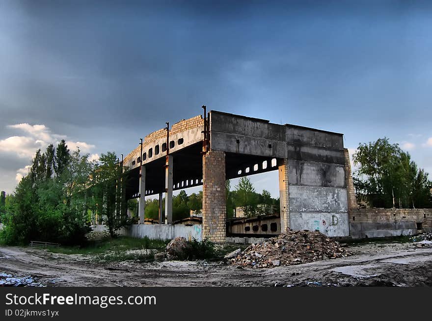 Near Chernobyl area. Modern ruins. Ukraine. Kiev region. Near Chernobyl area. Modern ruins. Ukraine. Kiev region