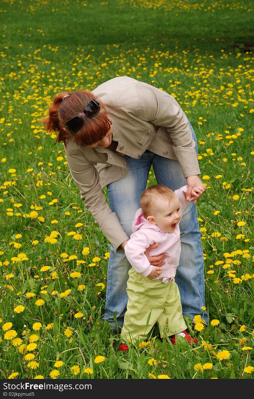 Mother and daughter in park