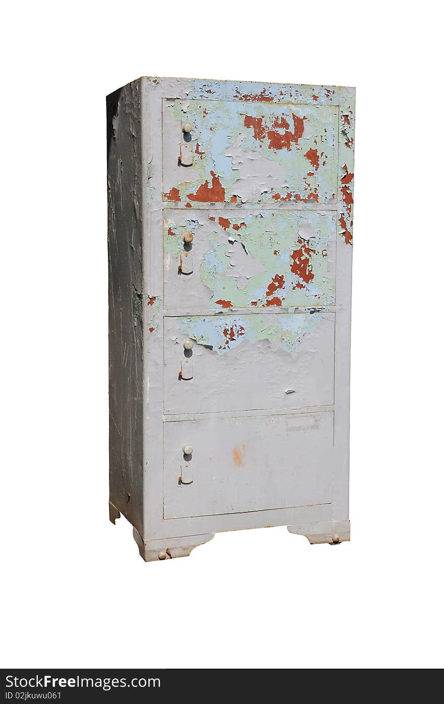 Old rusty safe on a white background