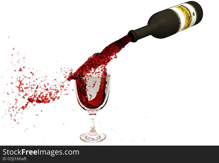 Wine, with splashes is poured in a glass wine glass. Wine, with splashes is poured in a glass wine glass