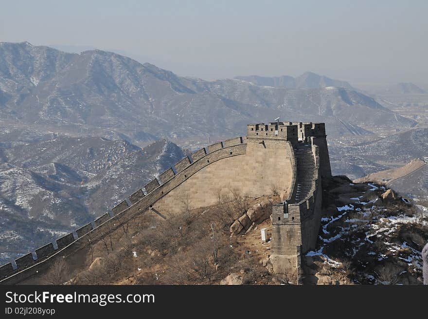 A section of Great Wall amongst high mountains