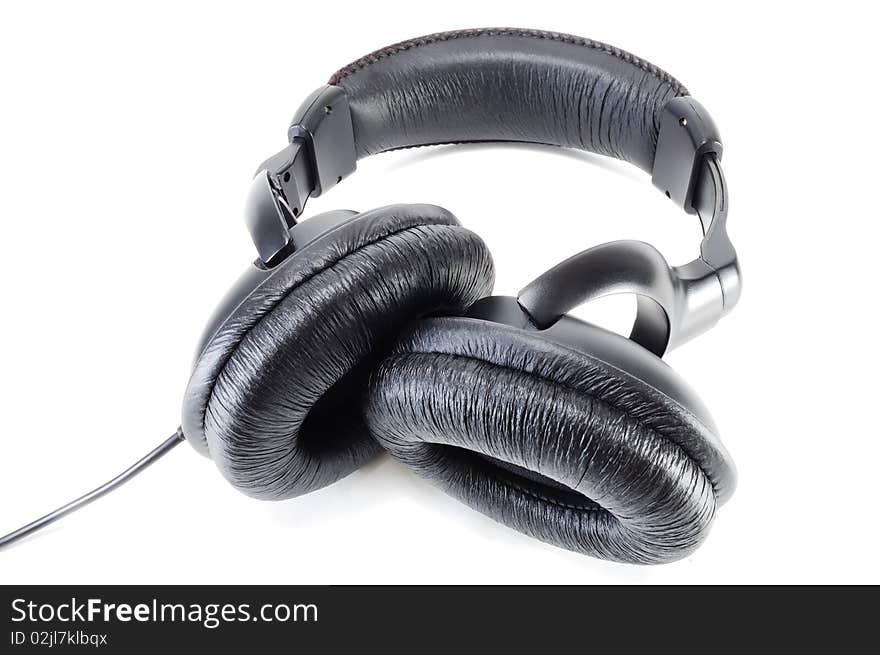 Images of black headphones, isolated on a white background