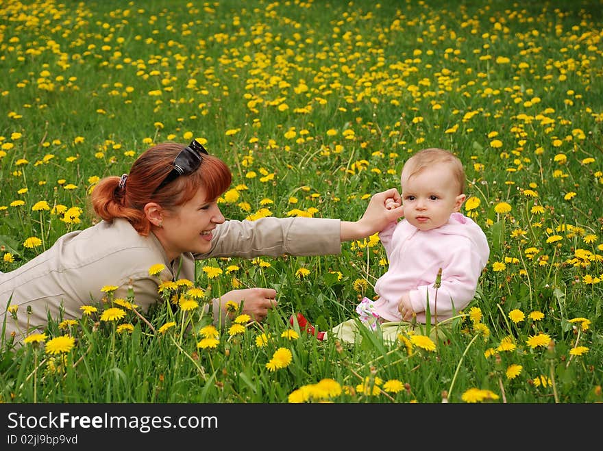 Mother and daughter in park