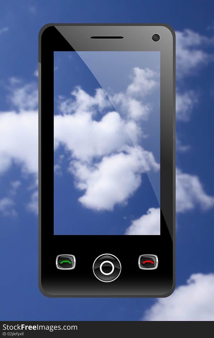 Mobile phone with clouds background