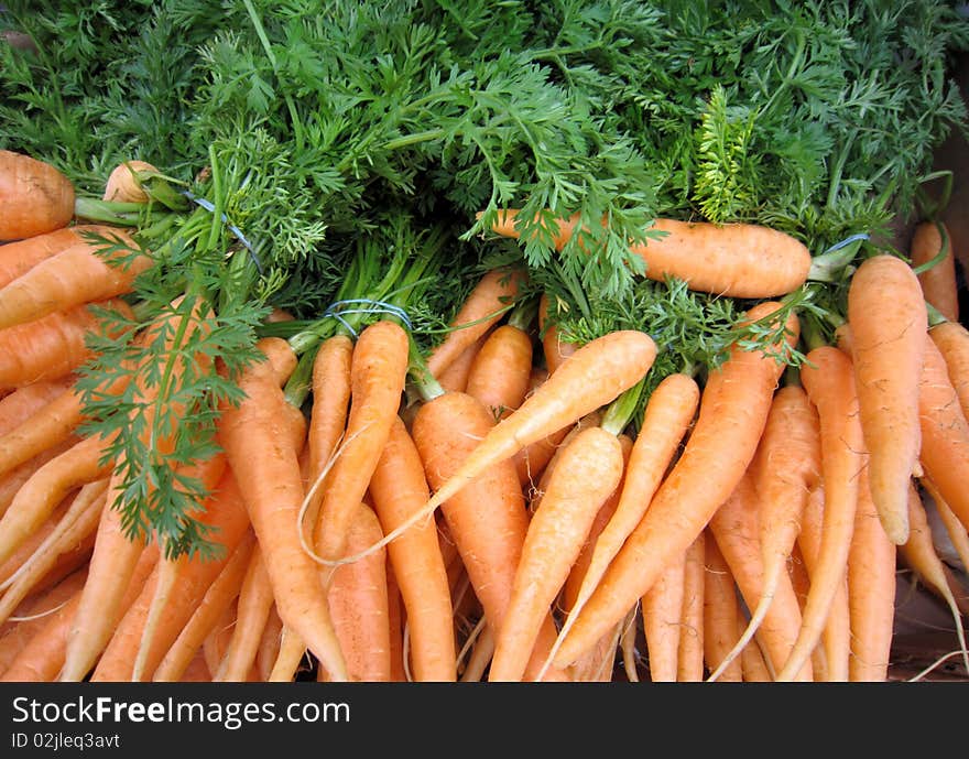 Fresh market carrots closeup background