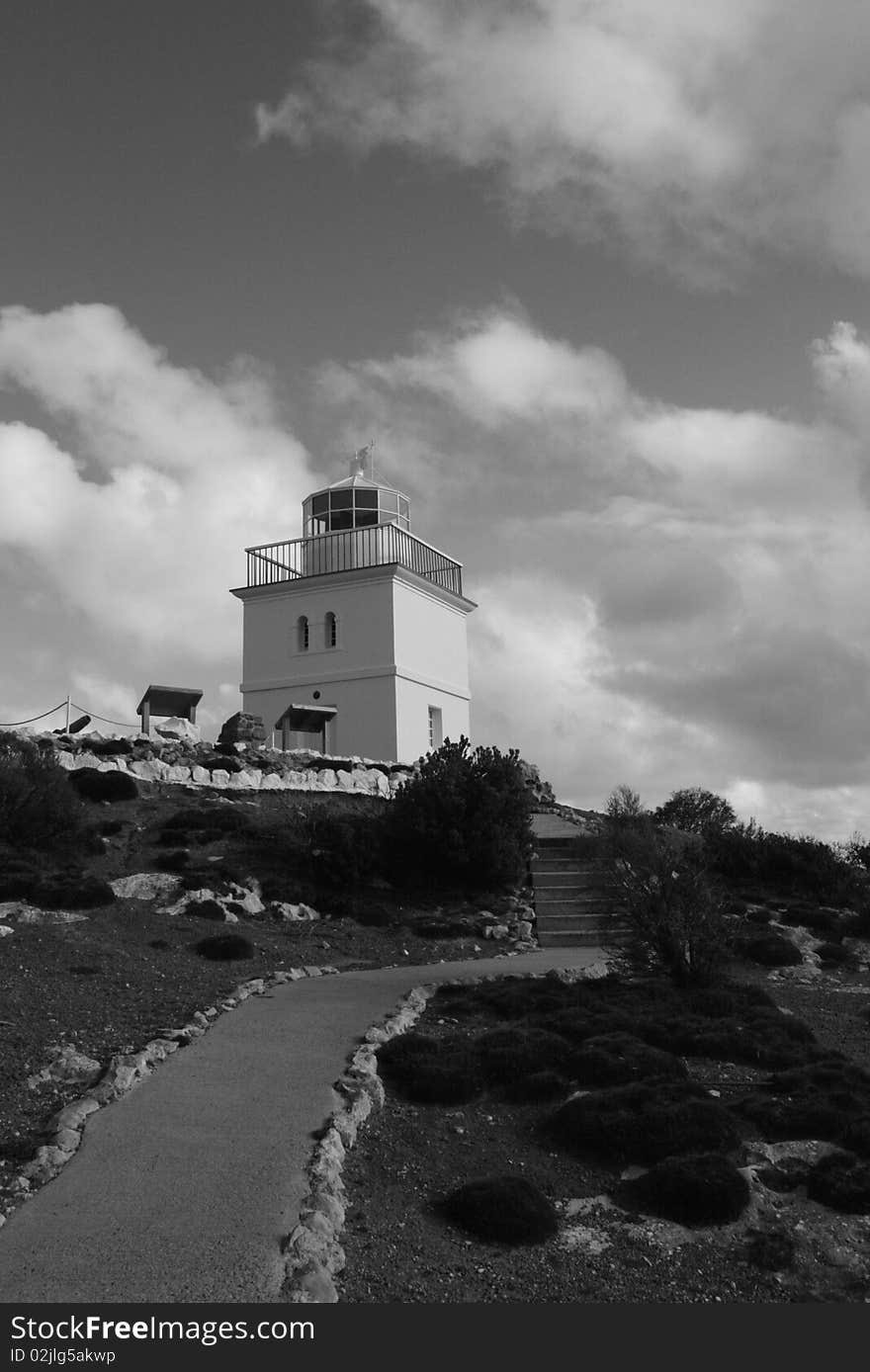 Black and white picture of a lighthouse