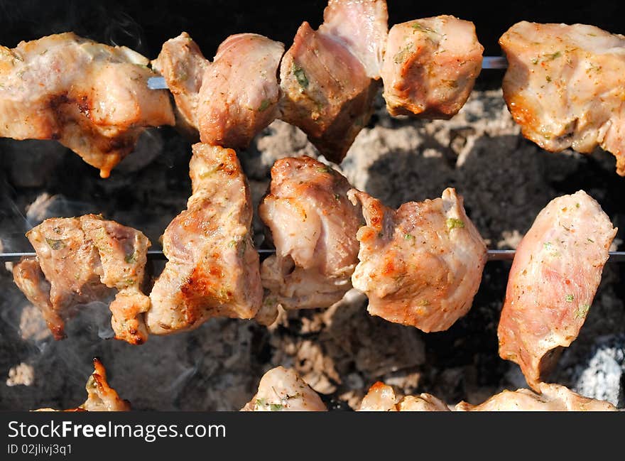 Slices of grilled pork barbecue