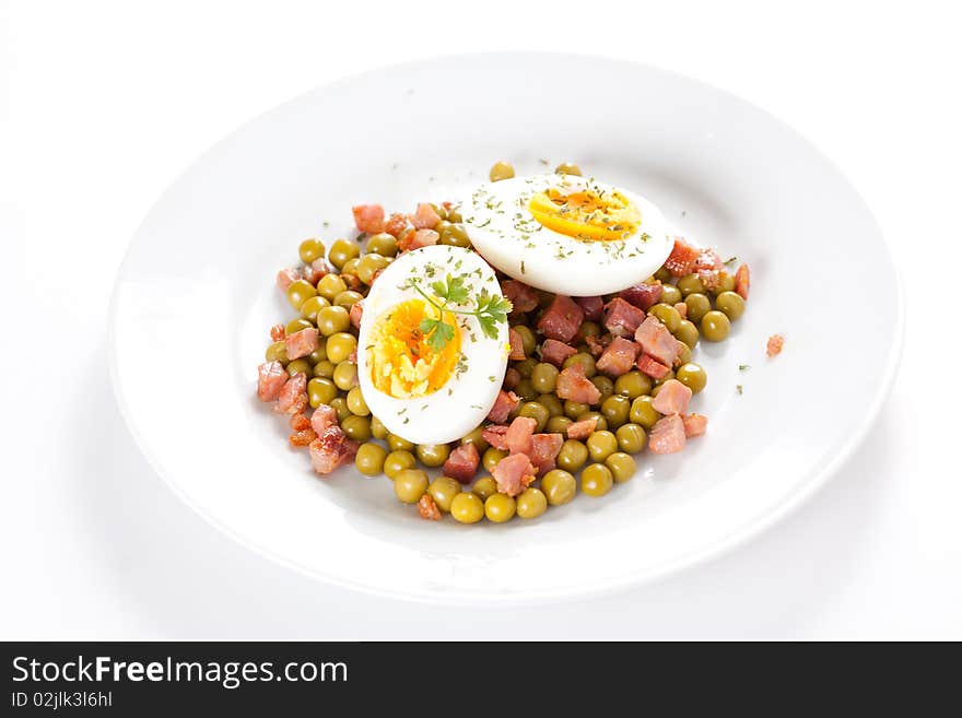 Egg dish with ham and peas