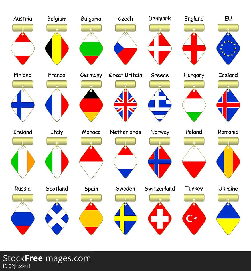 Flags of European countries.