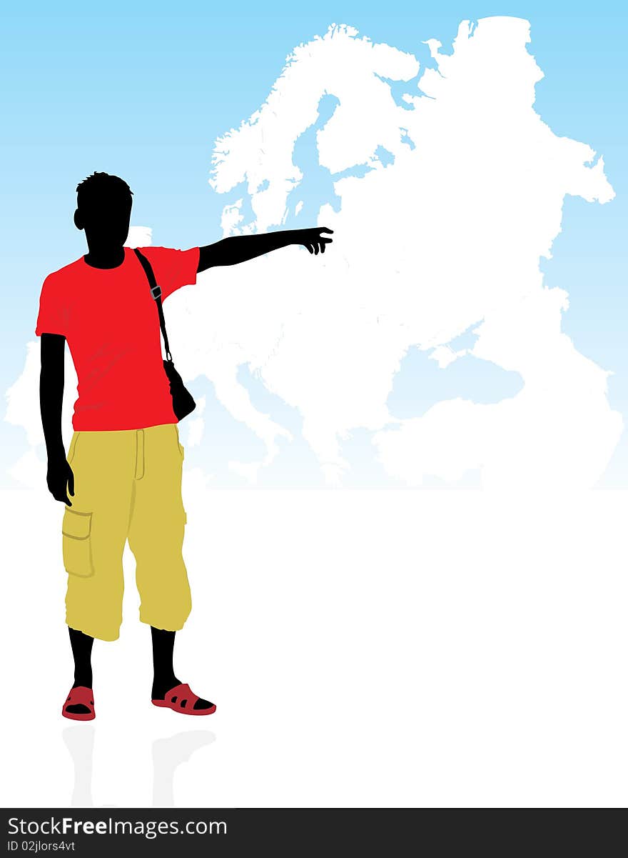 Masculine silhouette on a background the map