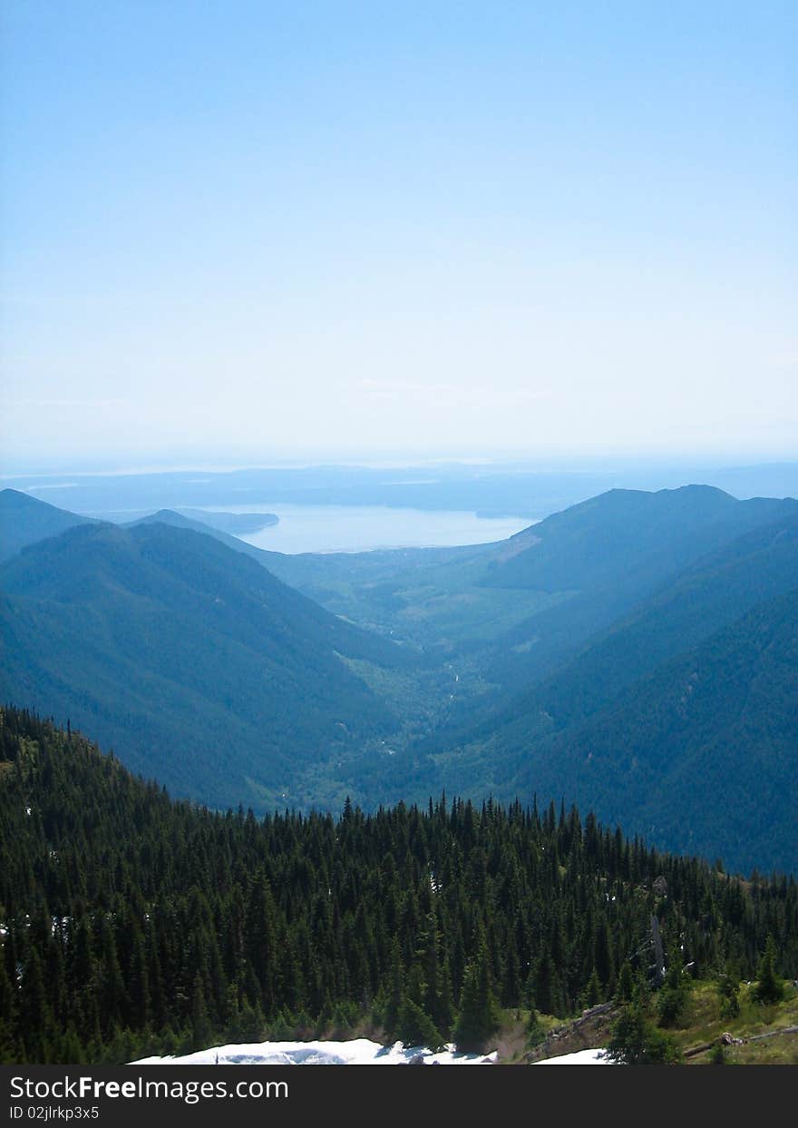 Looking down at the hood canal from the Olympic mountains. Looking down at the hood canal from the Olympic mountains