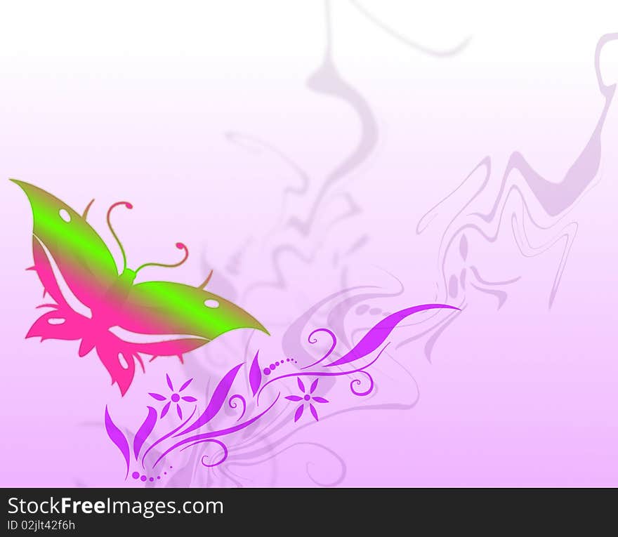 Abstract background with butterfly and floral scrolls