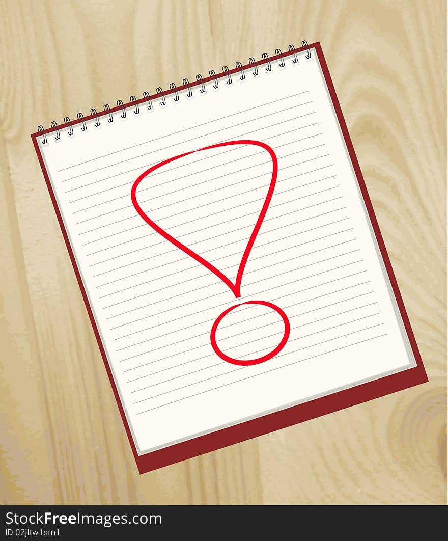 Exclamation mark drawn in an open notebook