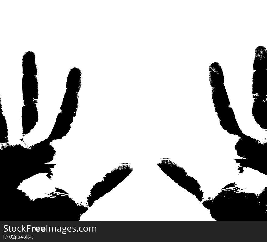 Black prints of hands on a white background