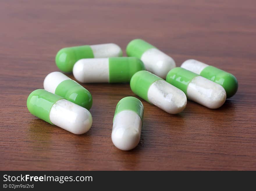 Macro pills on a table. Macro pills on a table