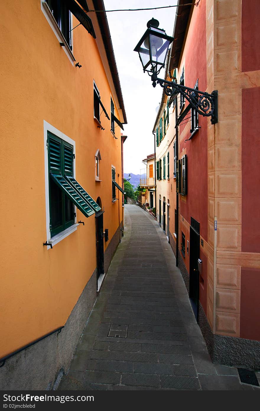 A narrow street typical of the Ligurian Riviera. A narrow street typical of the Ligurian Riviera