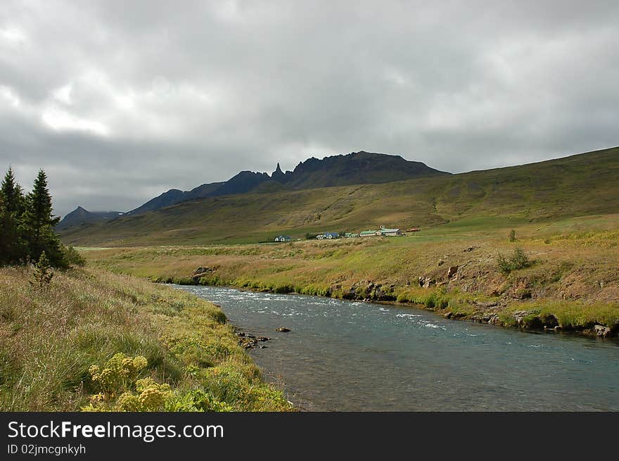 Countryside landscape with river in Iceland. Countryside landscape with river in Iceland.