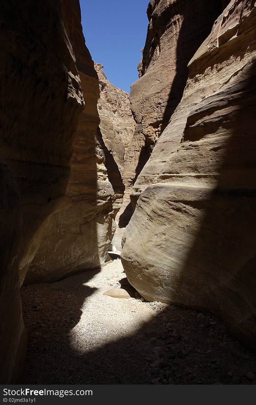 Dry canyon in Jordan desert near Petra. Dry canyon in Jordan desert near Petra.