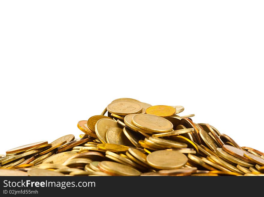 Heap of coins isolated on white background