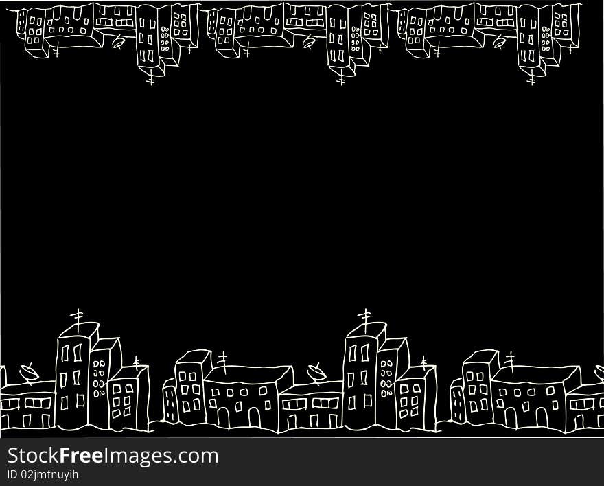 Black Background House border and street city pattern