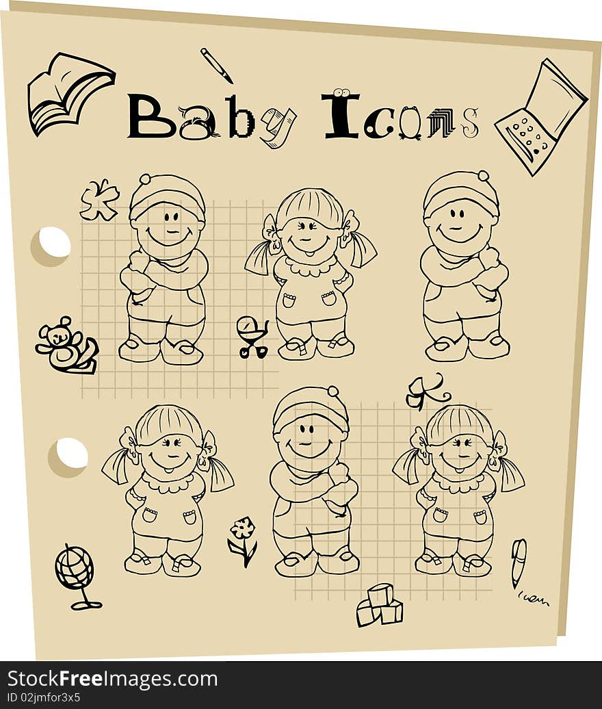 Baby school tattoo doodley icons set back to school. Baby school tattoo doodley icons set back to school