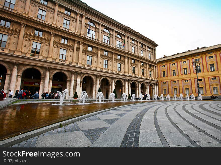 The Central Square Of Genoa, Italy