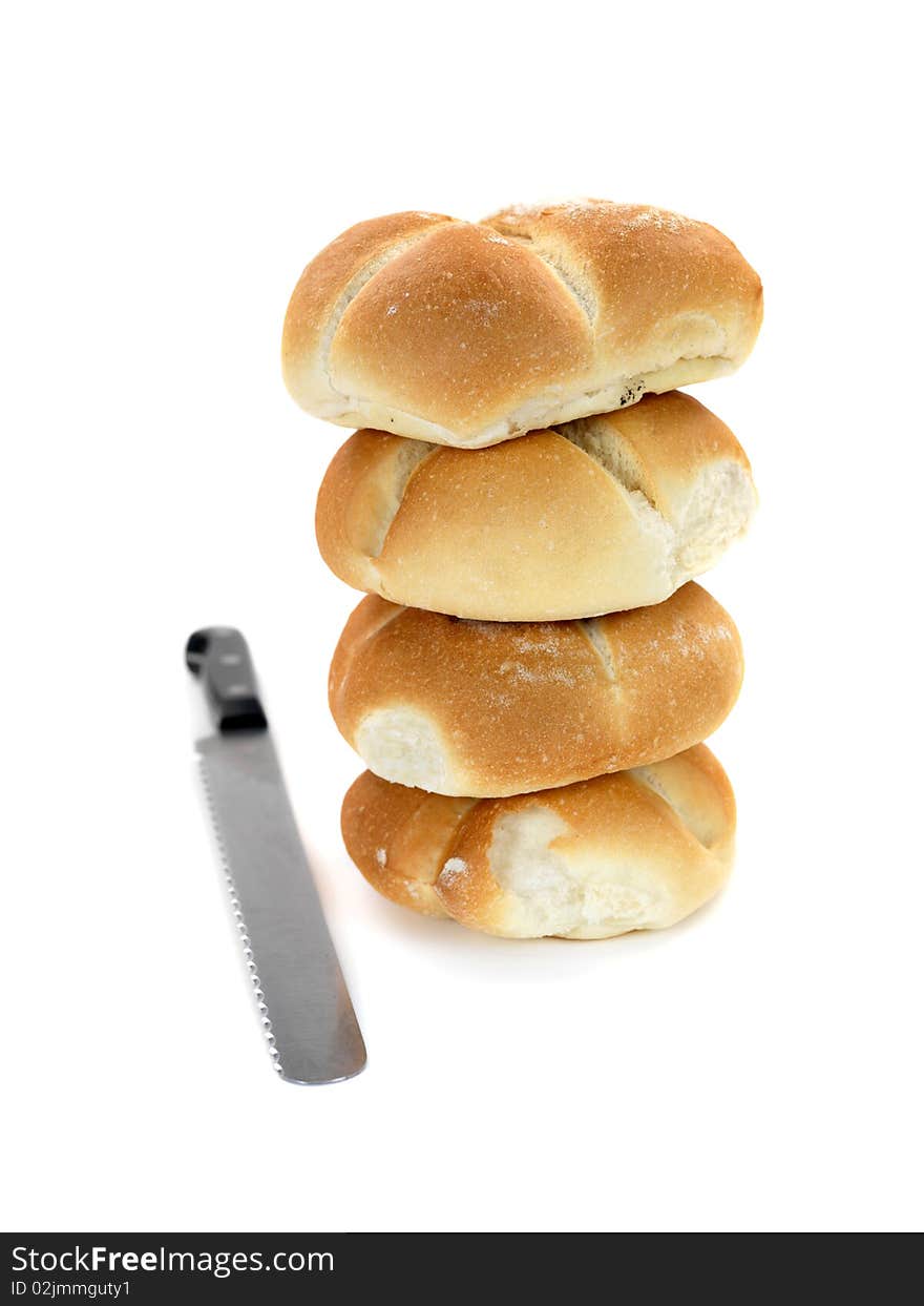 Bread rolls isolated against a white background