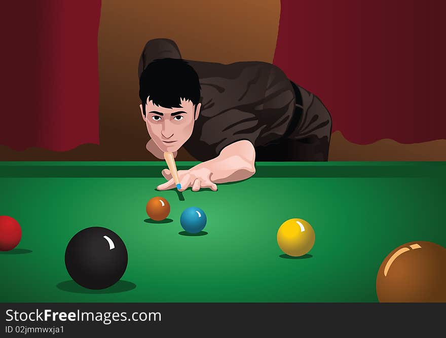 An image of a man leaning down on a snooker table and aiming his cue in preparation to pocket a ball. An image of a man leaning down on a snooker table and aiming his cue in preparation to pocket a ball