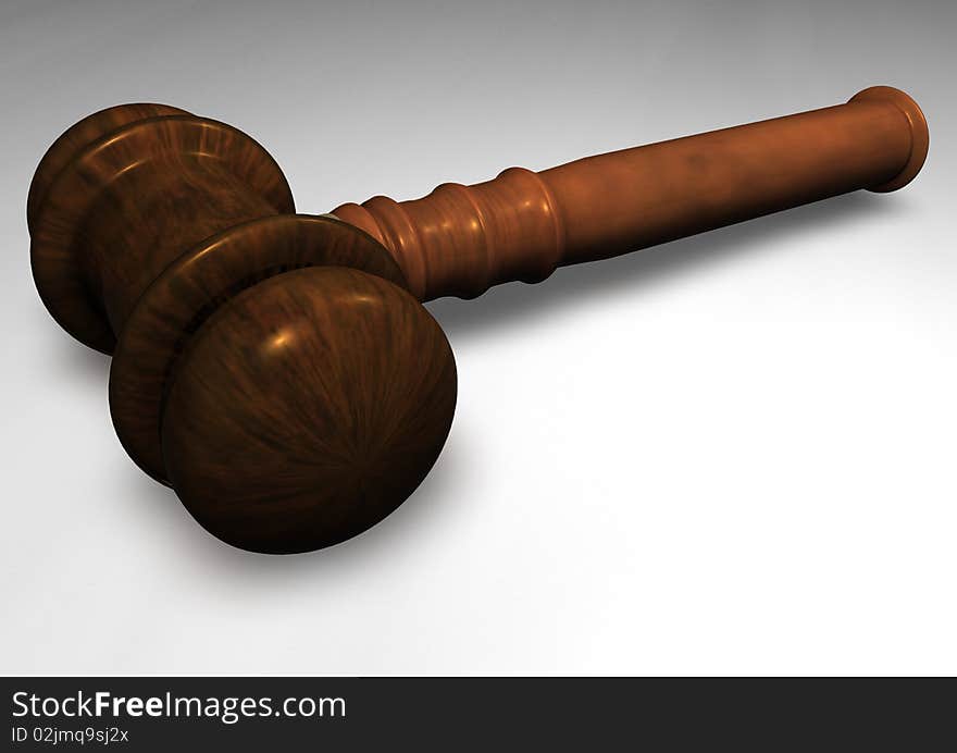 Judge's Wooden Gavel, close up over white