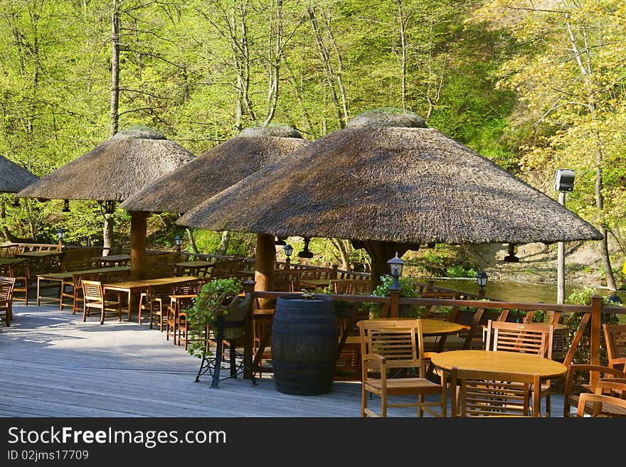 Old-fashioned outdoor cafe, summer park