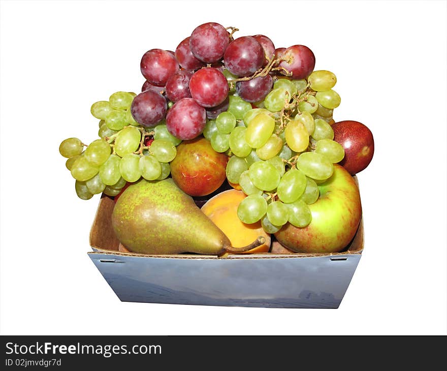 A carton of fresh fruit isolated on white with cutting-path