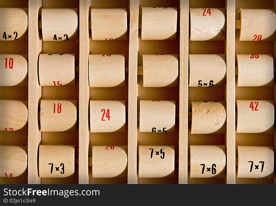 This close-up shot of a wooden abacus was taken using natural sunlight in a market in France. This close-up shot of a wooden abacus was taken using natural sunlight in a market in France.